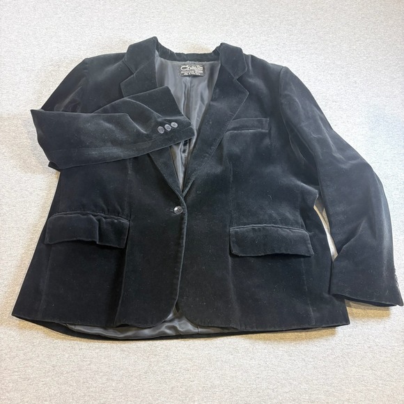 The Chaus Woman Jackets & Blazers - The Chaus Woman Blazer Womens L Black Cotton Velvet Single Button Vintage Jacket